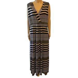 SUSAN LAWRENC 3X Black Gray Strips Babydoll Maxi Dress Beach Summer Vacation